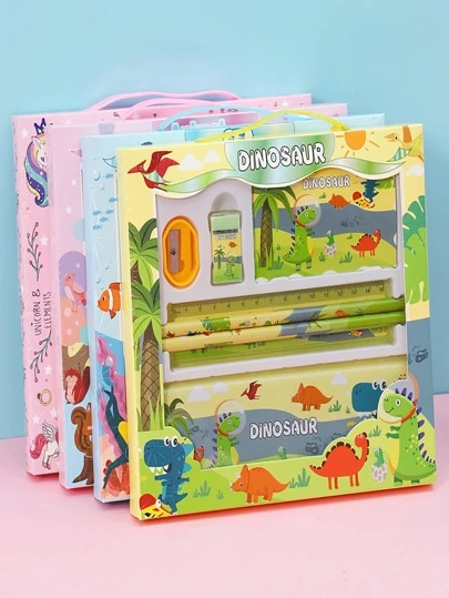 7 件卡通儿童文具礼品套装、创意学习用品铅笔盒、学校生日礼物、儿童活动包、儿童礼品套装、趣味文具