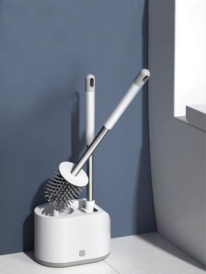 1 set Cepillo de baño de silicona montado en la pared, cepillo de inodoro de mango largo modernista para decoración del baño del hogar en verano