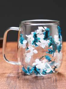 Taza de café de vidrio de doble capa con flores reales, altamente atractiva y creativa, con asa para uso doméstico, flores secas, famosa en internet, taza de vidrio con efecto de arena movediza - Multicolor - Ver 17
