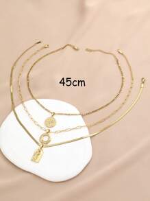 Bộ 3 đèn vàng vàng bằng thép không gỉ đính kim cương, 3 kiểu dây chuyền và mặt dây chuyền khác nhau trên mặt, độ dài có thể điều chỉnh, có thể xếp chồng lên nhau hoặc đeo riêng, thích hợp để trang trí hàng ngày hoặc tặng quà - Vàng - Xem 3