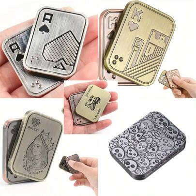 Juguetes antiestrés de metal - Juguetes antiestrés de metal de empuje de tarjeta de póquer, juguete EDC para hombres, moneda háptica, regalos de juguete de escritorio de oficina para novio y padre