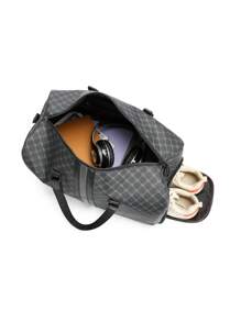 saroxi 1pc Men's Weekend Travel Bag, Large Capacity Shoulder Messenger Bag, Handbag, Fashion Casual Sports Bag, Shoe Compartment, Suitable For Travel, Commute, PU Leather Sport Gym Luggage Crossbody Tote Bag, Black, Gift For Men Large Tote Bag - Black - View 11