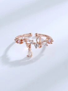 Nooxian 1入女式玫瑰金色花形開口戒指(附立方氧化鋯石)