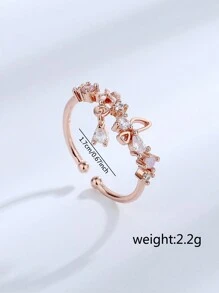 Nooxian 1入女式玫瑰金色花形開口戒指(附立方氧化鋯石)