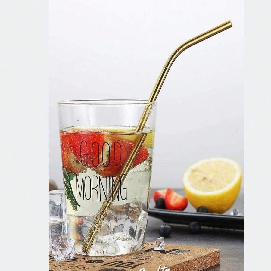 11/8Pcs Stainless Steel Reusable Straws Set With 2 Brushes And  Portable Pouch, Suitable For Restaurants, Bars, Home, Etc. - Multicolor - View 1