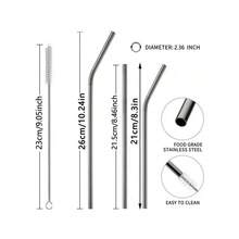 11/8Pcs Stainless Steel Reusable Straws Set With 2 Brushes And  Portable Pouch, Suitable For Restaurants, Bars, Home, Etc. - Multicolor - View 5