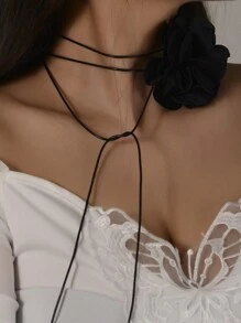 1入組甜美女孩粉色蕾絲花朵長緞帶項鍊 - 查看 12