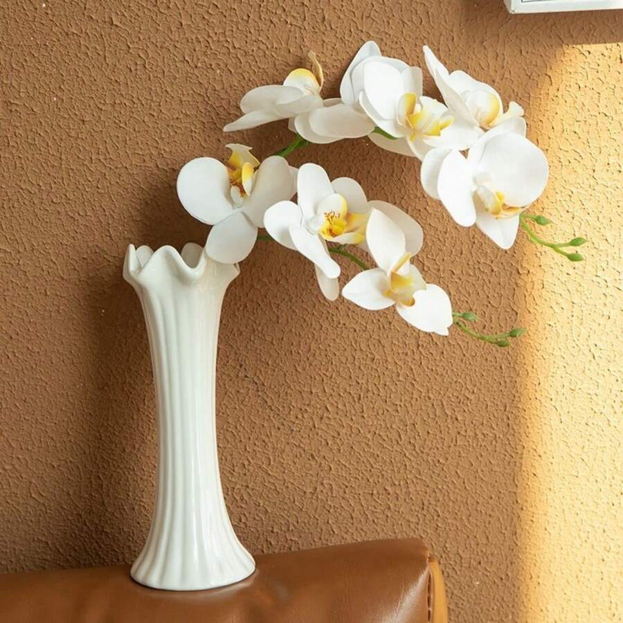 「藝術裝飾」浮雕花瓶，白色陶瓷，適合小直徑家居裝飾插花，適用於客廳、餐廳、臥室 - 白色 - 查看 1