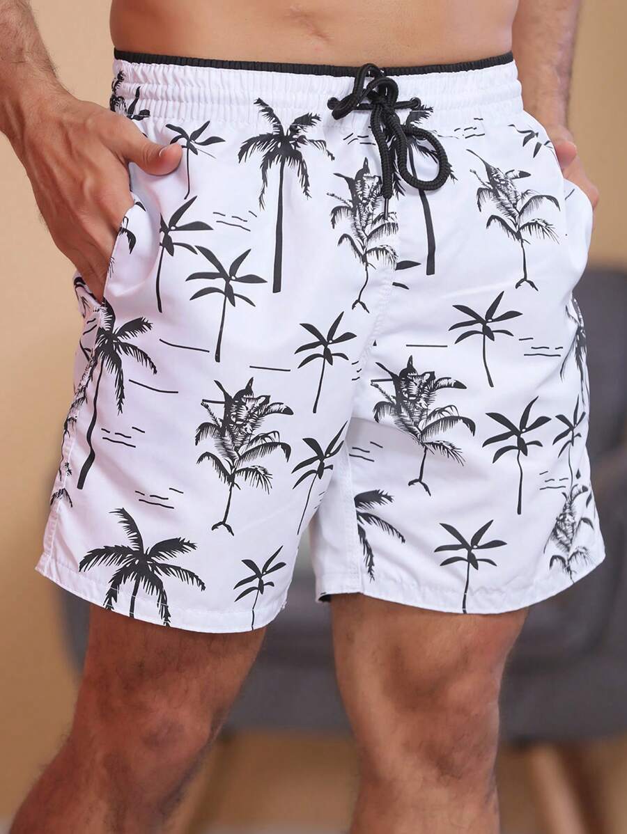 Men Beach Shorts - 黑與白 - 查看 1