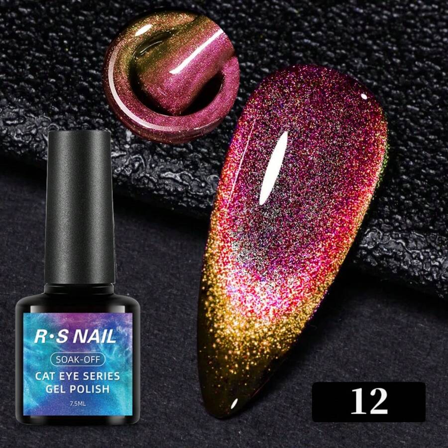 RS NAIL 9D貓眼凝膠指甲油全息貓眼磁性指甲油變色貓眼DIY指甲藝術7.5毫升 - 粉色 - 查看 1
