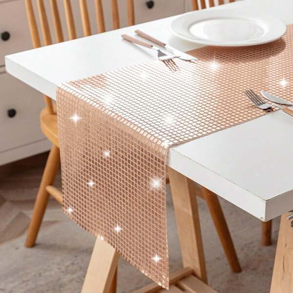 1pc Rose Gold Shiny Sequin Disco Table Runner For Home Kitchen,Living Room,Dining Table Decor,Suitable For Bar, Dance Party, Birthday, Hotel, Wedding