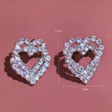 1 Coppia di orecchini di moda da donna decorati con strass a forma di cuore pieno, adatti per feste e uso quotidiano, San Valentino