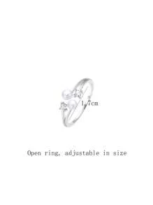 1pc Personalized And Elegant Dual Layer Faux Pearl & Cubic Zirconia Detail Open Ring