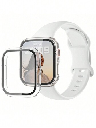 1套時尚純色矽膠手錶帶和手錶殼套裝，適用於38MM 40MM 41MM 42MM 44MM 45MM 49MM，適用於列Ultra SE/9/8/7/6/5/4/3/2/1，防刮花、防水防震，舒適透氣運動腕帶，女士和男士智能手錶替換帶