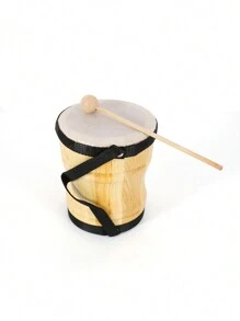 加厚羊皮手鼓，帶鼓槌打擊樂器，持久耐用且聲音高亢，適用於打擊乐器如邦戈鼓和康加鼓，天然木質鼓體和光滑表面磨光 - 米色 - 查看 3