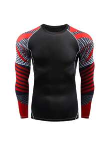 男友风男士健身压缩长袖打底衫秋冬季运动紧身训练速干运动上衣 - 黑色 - 查看 3