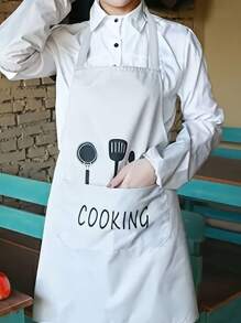 1 Pc Durable Chef's Apron- Waterproof, Oil-Resistant With Pockets- Unisex Kitchen Wear,Stylish Protection For Cooking Enthusiasts