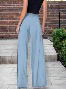 Pantalón Casual de Corte Holgado con Detalle de bolsillos Laterales Para Mujer - Azul y blanco - Ver 3