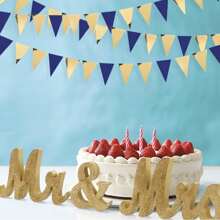 1pc Navy Blue Gold And Beige Party Decorations Royal Blue Gold Triangle Flag Pennant Banner Bunting For Graduation Birthday Wedding Shower Nautical Party Decorations Supplies