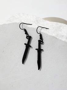 1 Pair Creative And Unique Dagger Earrings, Men\ Earrings - Black - View 3
