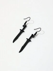 1 Pair Creative And Unique Dagger Earrings, Men\ Earrings - Black - View 2