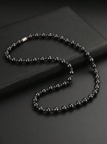 1pc Stylish Retro Magnetic Black Onyx Beaded Necklace Suitable For Men And Women Daily Wear - Black - View 1