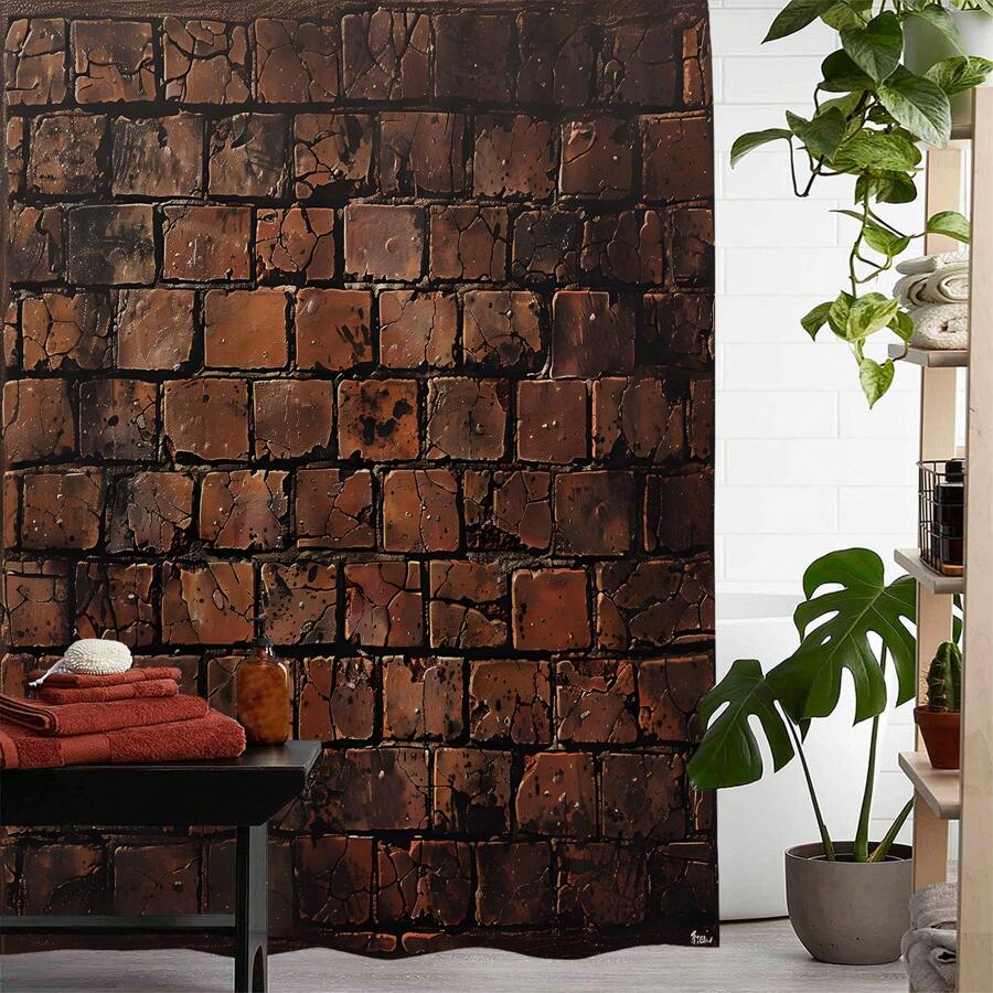 1入組印花淋浴簾，帶有12個塑料鉤，防水，可機洗，浴室隔斷，浴簾，浴室裝飾窗簾