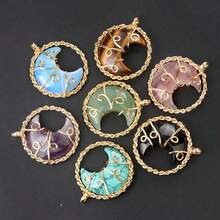 42mm Wrapped Dây điện Mặt trăng Hình dạng Vật rủ xuống , Tinh thể tự nhiên Mã não đá Mặt trăng Dây chuyền , DIY Mặt trăng Mặt dây chuyền trang sức - mặt dây chuyền lụa mặt trăng - Xem 17