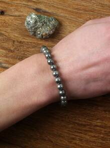 Pulsera de cuentas de pirita de energía original, pulsera de piedra de hematita natural para hombres, pulsera de bola de piedra de hematita y pirita, pulsera de cuidado de la salud y adelgazamiento, pulsera de piedra natural de hematita para hombres y mujeres, pulsera de bolas sin imán, pulsera de energía, chakra y yoga, nueva pulsera clásica de ónix negro de obsidiana natural para hombres, pulsera de piedra natural de ónix negro brillante hecha a mano, joyería de yoga y meditación al por mayor