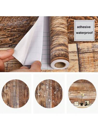 Roll Of 10m Grijs Wood Grain Self Adhesive Wallpaper Bruin DIY Waterproof Oil Proof Stickers Kitchen Easy To Take Care Removable Contact Paper Cabinets Tafel Tops Cabinet Doors Furniture Renovation Bedroom Living Room view 10