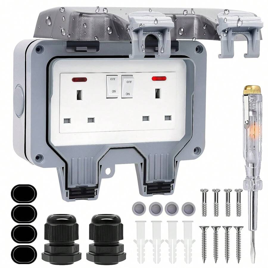 Tapsin Waterproof Outdoor Double Pole Switched Socket Box Electrical External Safe Plug 2gang IP66 With Lid - Grey - View 1