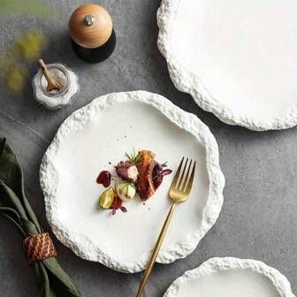 1pc Ins Style Display Platter, Rock Texture Skirt Plate, Vegetables Plate, Household Ceramic Flat Plate, Shallow Plate New Type Restaurant Tableware Display Plate Christmas Gift