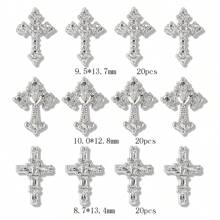 60pcs Classic European And American Style Luxury Metal Cross Pendants + 3 Styles Of Silver Y2K Vintage Style Cross Nail Jewelry For Dark Gothic Fake Nails Decor Set DIY Nail Charms Nail Gems Nail Supplies Punk Nail Art