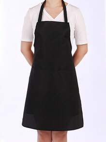 1pc/3pcs,Kitchen Apron, Unisex Adjustable Cooking Apron, Household Solid Color Apron, Chef Waiter Barbecue Hairdresser Adult Pocket Apron, Kitchen Supplies - Black - View 4
