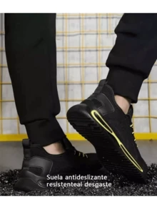 Zapatos de trabajo de seguridad de malla transpirable negros de moda para hombres, zapatos de trabajo antigolpes y a prueba de golpes, zapatillas de deporte casuales - Amarillo - Ver 4
