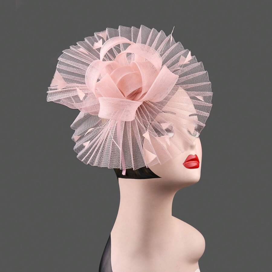 1pc Women Mother's Day Gift Mesh Pleated Fold Flower Fasciantor Hat Gorgeous Bride Fashion Cocktail Tea Party Headwear With Feather Flower Hair Accessories Halloween