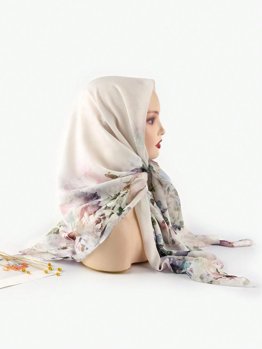 1 Stück Frühlings-/Sommer-bedrucktes, mehrfarbiges, florales Muster 110cm Quadrat Schal Hijab Bandana Haarband Winter Herbst für Frauen Abaya Verschleierte Kleidung