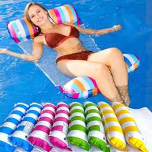 1pc Inflatable Floating Bed Pool Float With Folding Backrest Multi-Functional Lounger Hammock, Beach Essentials, Beach Accessories