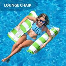 1pc Inflatable Floating Bed Pool Float With Folding Backrest Multi-Functional Lounger Hammock, Beach Essentials, Beach Accessories