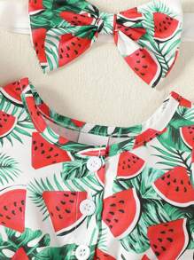Funny Watermelon Printed Sleeveless Triangle Hoodie - Red - View 3