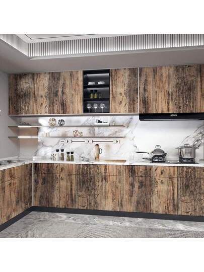 Roll Of 10m Grijs Wood Grain Self Adhesive Wallpaper Bruin DIY Waterproof Oil Proof Stickers Kitchen Easy To Take Care Removable Contact Paper Cabinets Tafel Tops Cabinet Doors Furniture Renovation Bedroom Living Room view 8