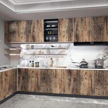 1 卷 10 米灰色木纹自粘壁纸棕色适用于 DIY 防水防油贴纸适用于厨房易于护理可移除接触纸适用于橱柜桌面柜门家具翻新卧室客厅 - 鏽棕色 - 查看 8