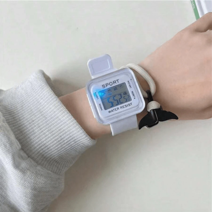 1pc White Unisex Jelly Campus Style Square Dial Electronic Watch With ...