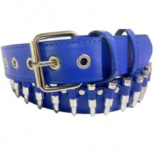 A Bullet Rivet Belt, Punk Rivet Belt Black Leather Rock Belt With Silver Bullets, The Same Style For Men And Women, The First Choice For Gifts - Multicolor - View 7