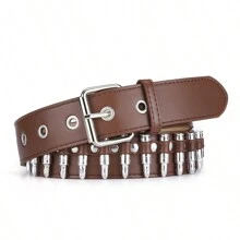 A Bullet Rivet Belt, Punk Rivet Belt Black Leather Rock Belt With Silver Bullets, The Same Style For Men And Women, The First Choice For Gifts - Multicolor - View 3