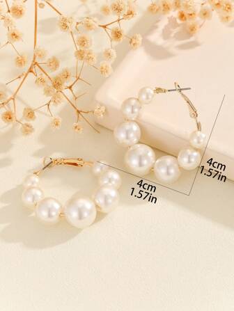 1pair Hoop Earrings With Faux Pearl Summer Fashion Pearl Jewelry