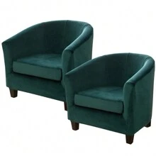 2Pcs/Set Stretch Tub Chair Covers Club Velvet Armchair Slipcovers For Dining Home Living Room Club Bar Chair Slipcovers - Dark Green - View 10