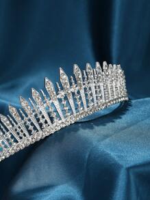 豪華鑽石金屬皇冠髮夾裝飾品，適用於新娘、公主、晚禮服打扮 - 銀色 - 查看 2