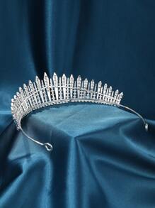豪華鑽石金屬皇冠髮夾裝飾品，適用於新娘、公主、晚禮服打扮 - 銀色 - 查看 3