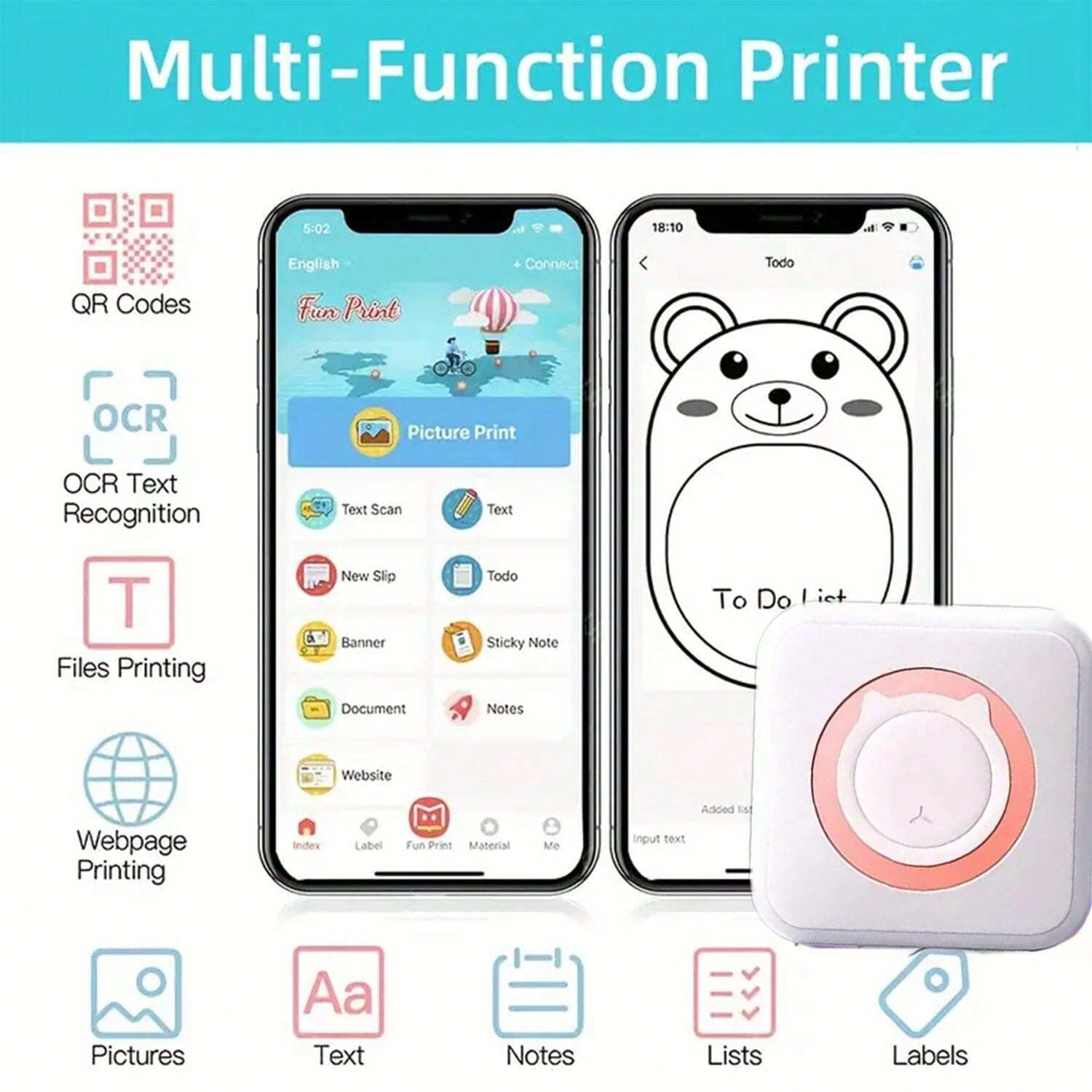 C15 Multi-Functional Mini Portable Thermal Bluetooth Pocket Printer ...